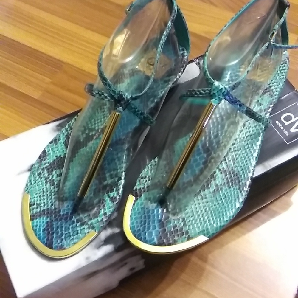 DOLCE VITA ARCHER TEAL SNAKESKIN SANDALS